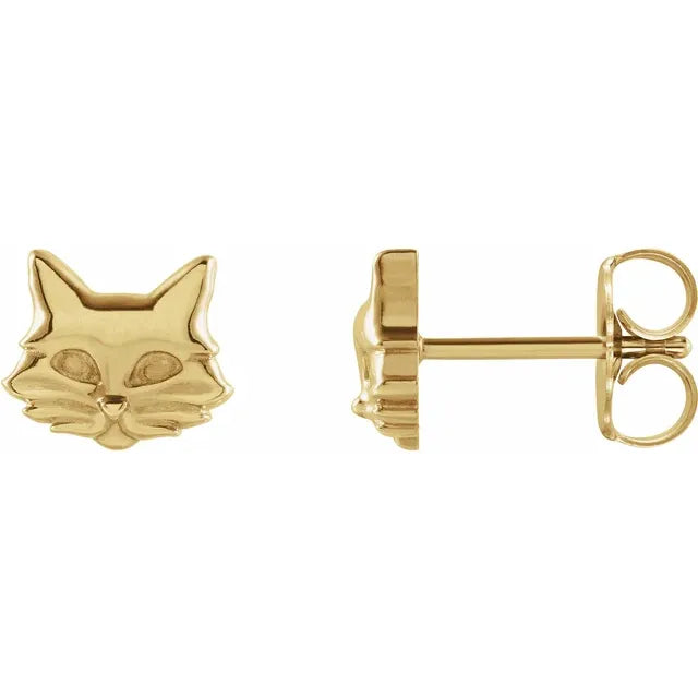 Cat yellow gold studs