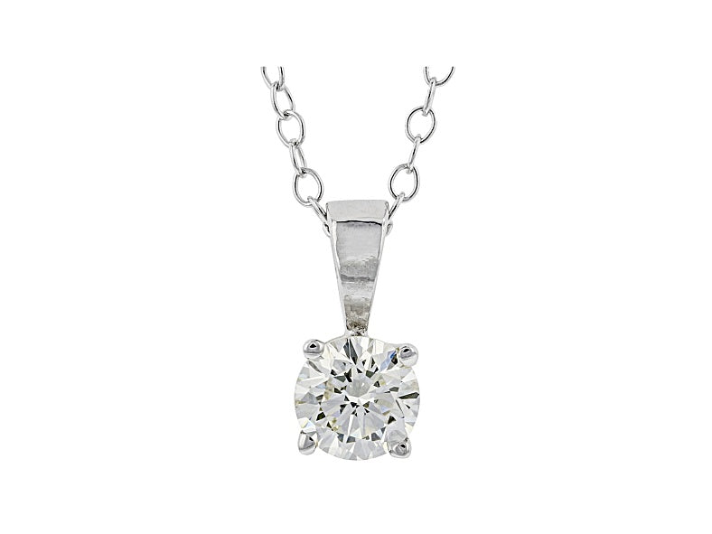 White Lab-Grown Diamond 14K White Gold Solitaire Pendant With Cable Chain 0.50ct