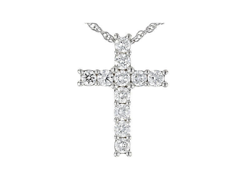 White Lab-Grown Diamond Rhodium Over Sterling Silver Cross Pendant With 18" Rope Chain 0.50ctw