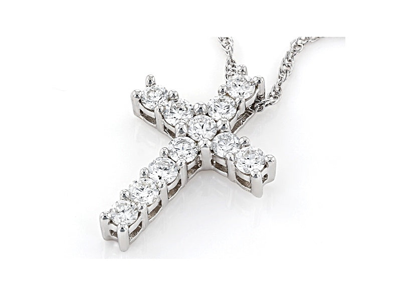 White Lab-Grown Diamond Rhodium Over Sterling Silver Cross Pendant With 18" Rope Chain 0.50ctw