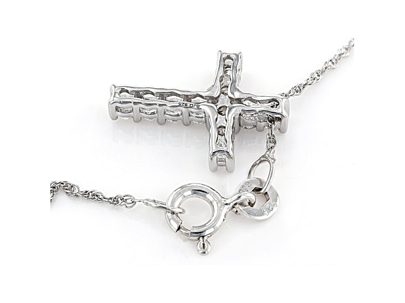 White Lab-Grown Diamond Rhodium Over Sterling Silver Cross Pendant With 18" Rope Chain 0.50ctw