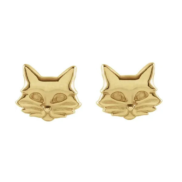 Cat yellow gold studs