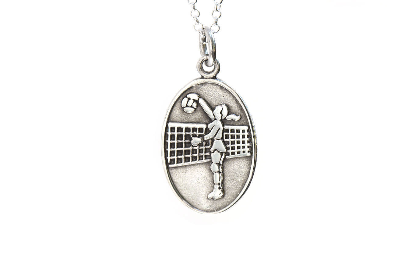 Collier d’argent de volley-ball, bijoux de volley-ball, cadeau de joueur de volley-ball, charmes de volley-ball, volley-ball d’amour, cadeau d’équipe, cadeau d’entraîneur