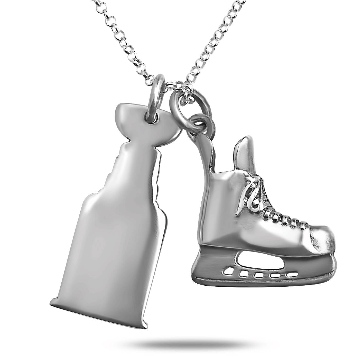 Collier estampillé « Coupe Stanley » en argent sterling, bijoux de hockey sur glace, coupe Stanley, patin de hockey, cadeau de hockey sur glace, options de chaîne en argent