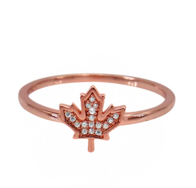 Sterling silver maple leaf ring with rose gold