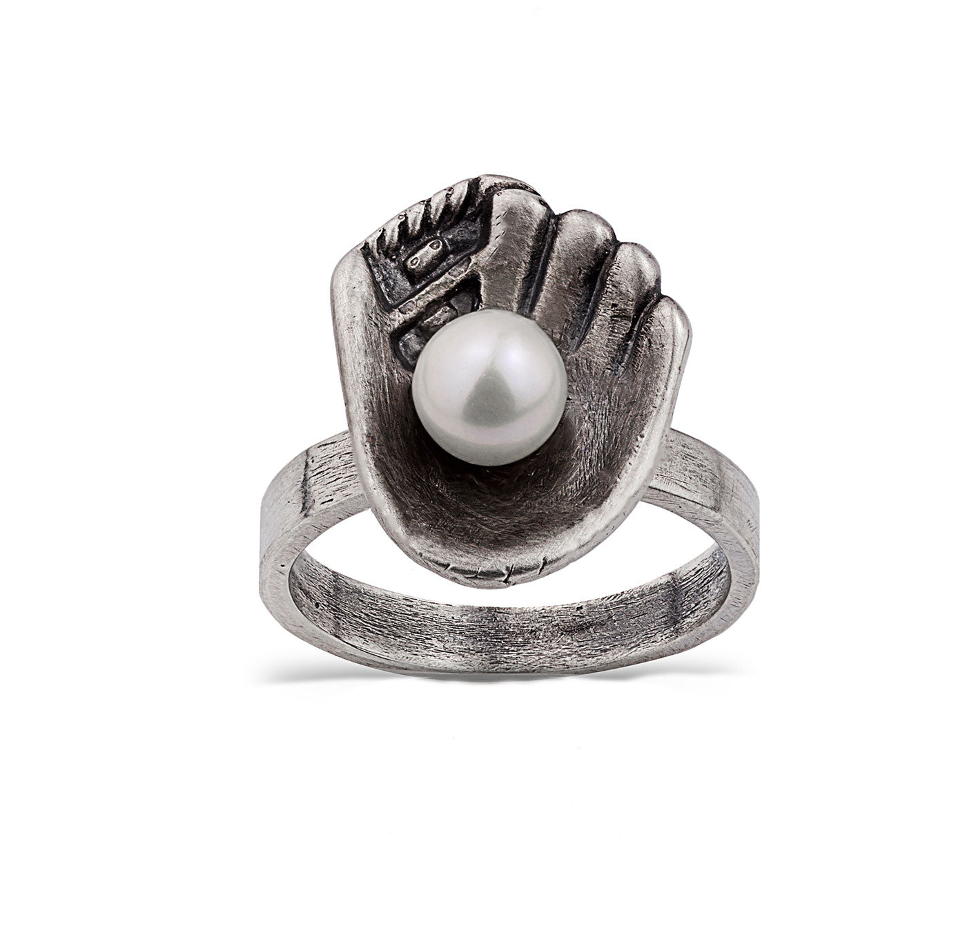 Bague en argent sterling avec perles de gant de baseball