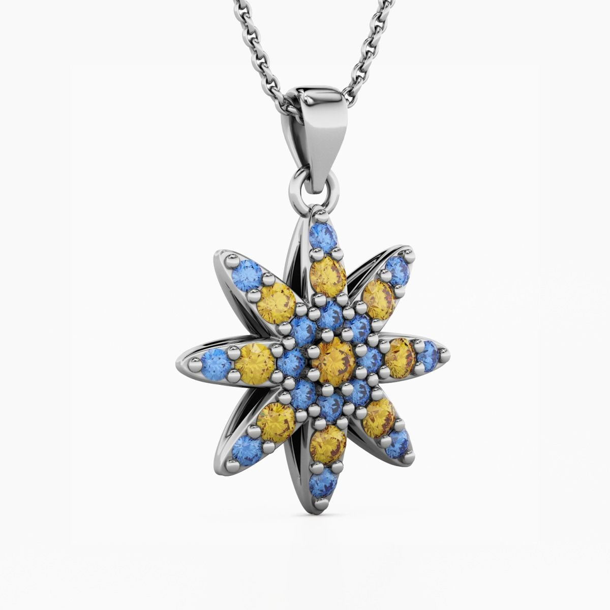 Star of Ukraine yellow gold and silver necklace