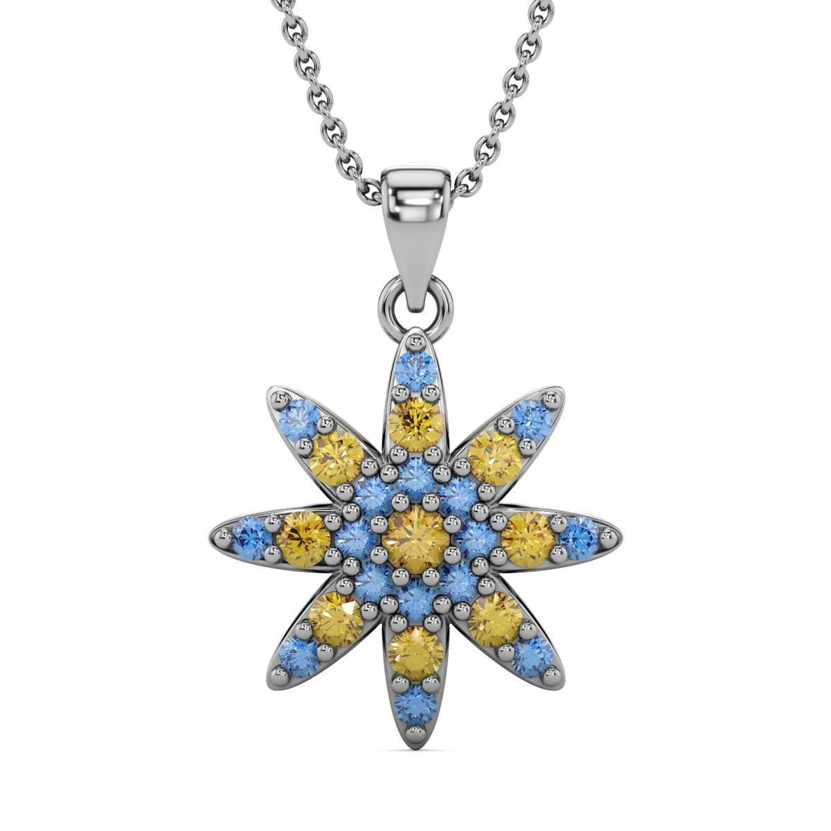 Star of Ukraine yellow gold and silver necklace