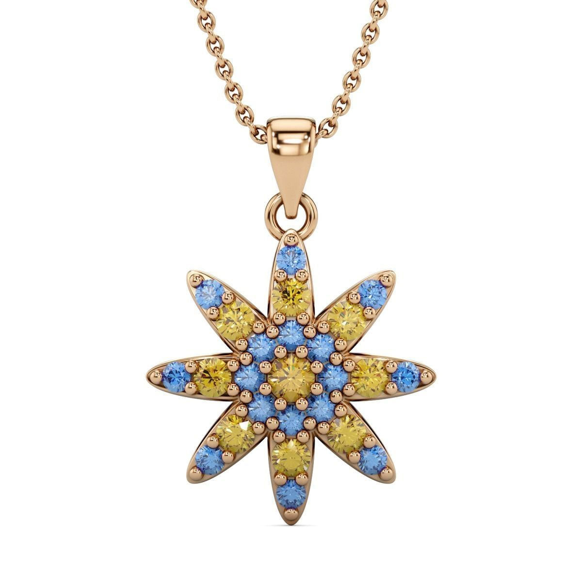 Star of Ukraine yellow gold and silver necklace